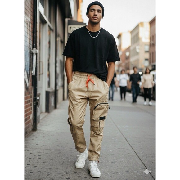 John Geiger Lounge Pocket Pants Men's M ‘Sample #1’ Black Elastic Waist Jogger